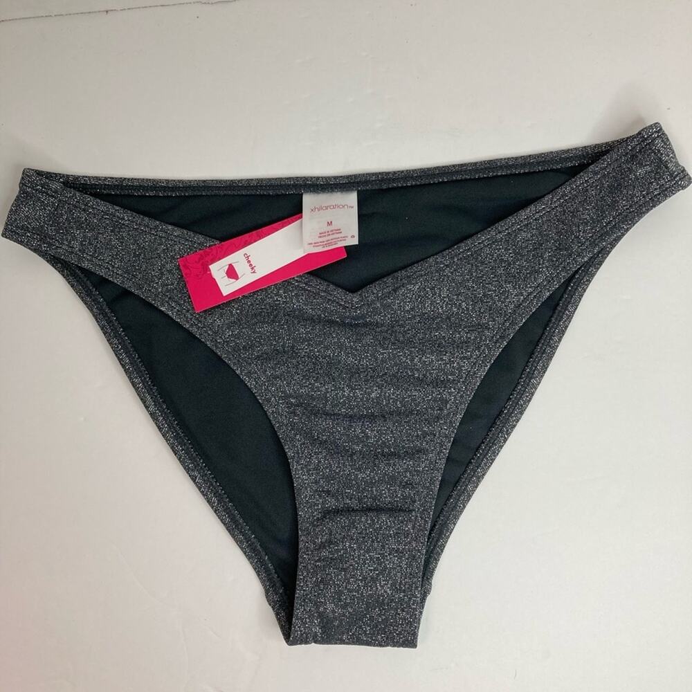 Xhilaration Bathing Swim Suit Bottom Size M 4-6 Silver Sparkle Cheeky Lined